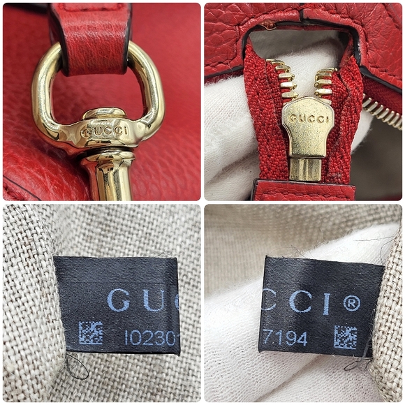 Gucci Interlocking GG Charm Pebbled Leather Satchel Bag Red 449659 - Picture 9 of 16